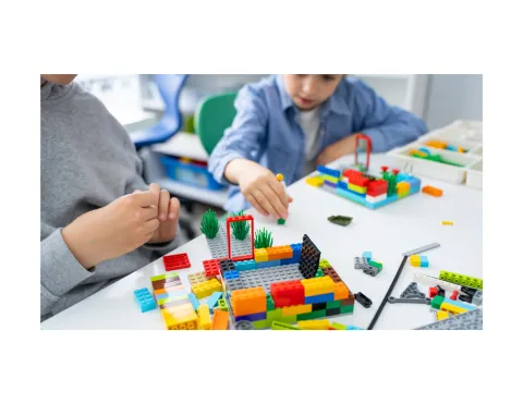 Children building with blocks.