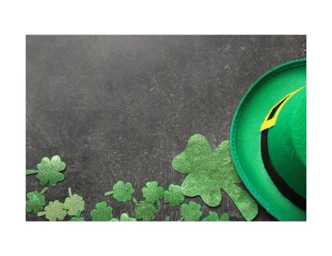 Green hat and shamrocks.