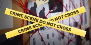 Crime scene with yellow tape that states do not cross