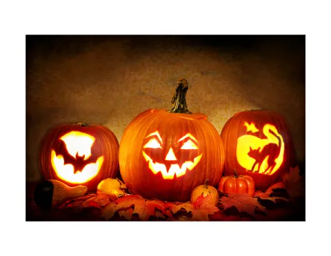 Glowing carved pumpkins.