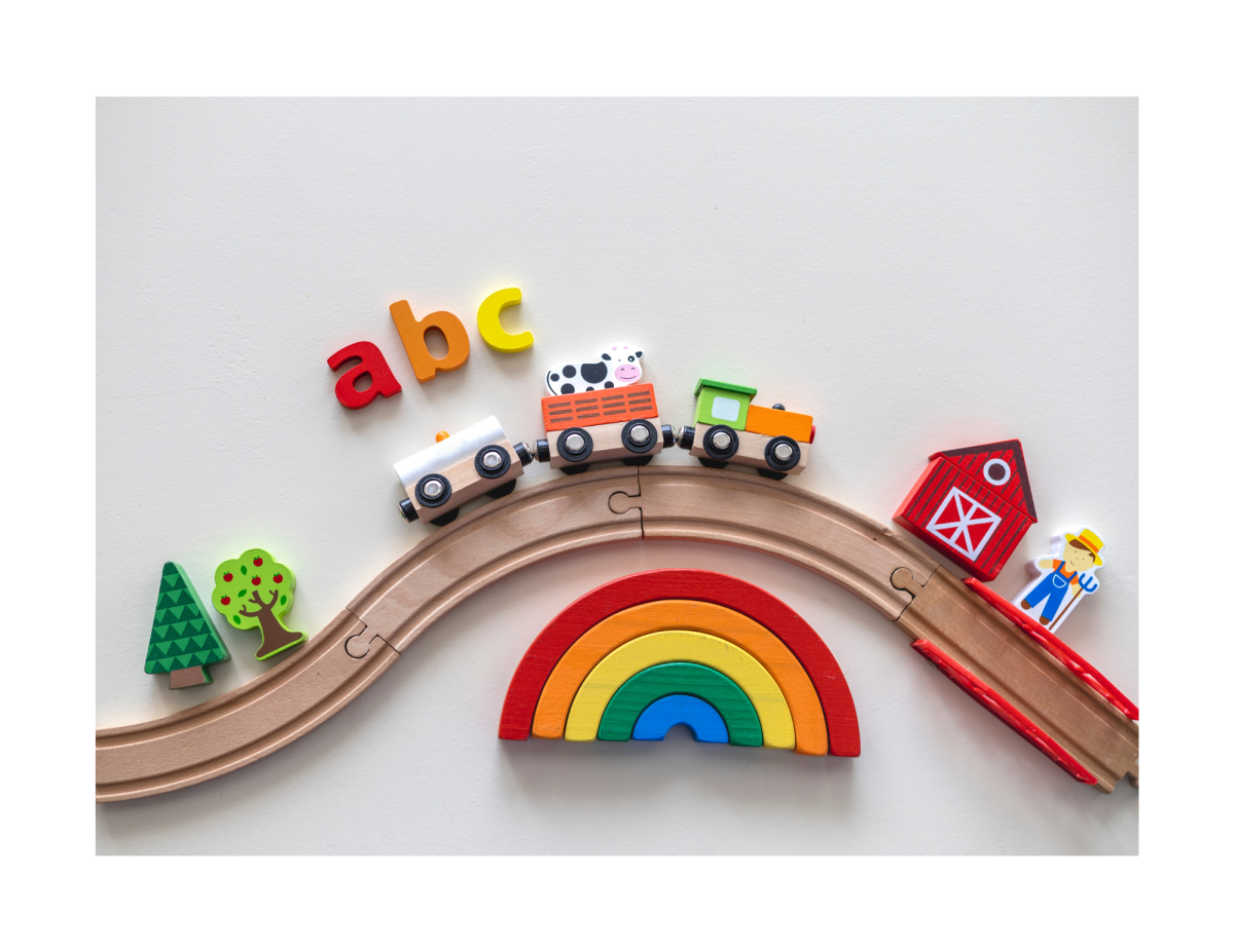 Toy train with abc and rainbow.