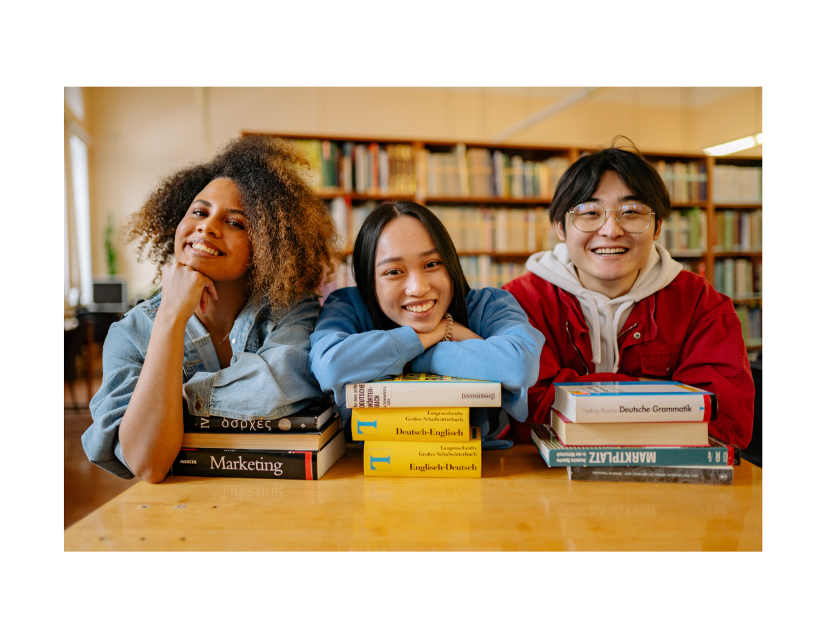 Teens in library.