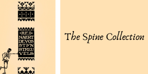 A skeleton casually leans against a book: The Spine Collection